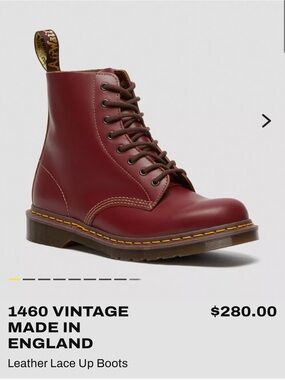 New Dr. Martens 1460 Leather Lace-Up Boots in Red